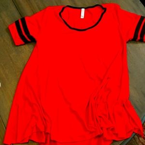 LuLaRoe Red Perfect Tee w/ Black Strip  - Size M
